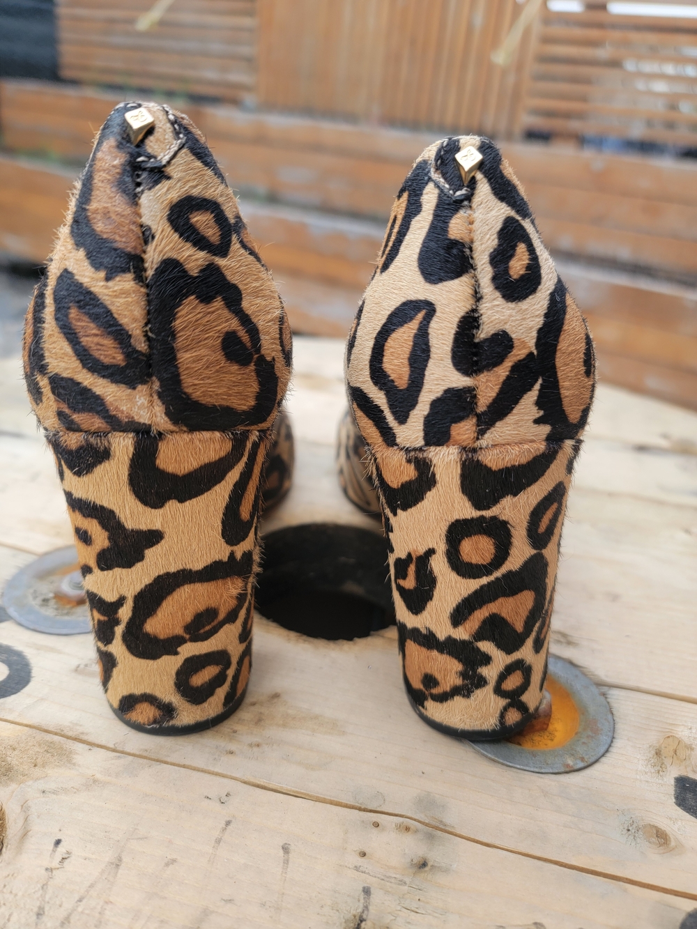 Sam Edelman Leopard Print Chunky Heel Pumps - Tan/Black Womens Size 8 - Picture 3 of 7